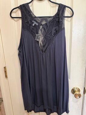 Maurices Sleeveless Crochet Yoke Tank Top - Charcoal Gray
